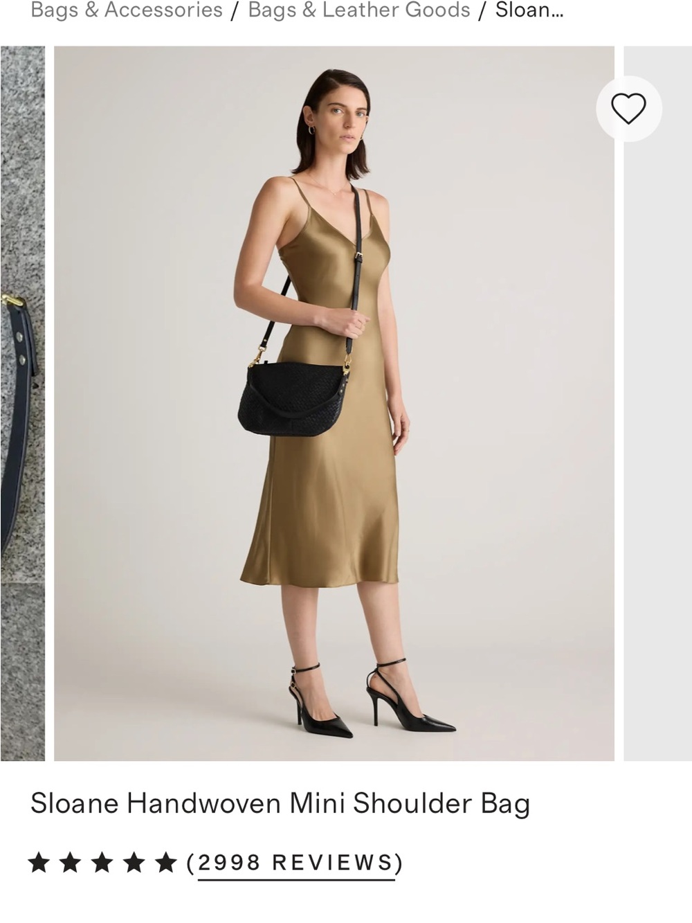 Quince Sloane Black Handwoven Mini Shoulder Bag with Gold Hardware